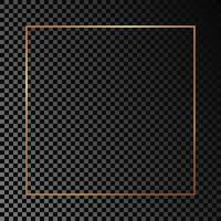 Gold glowing square frame isolated on dark background. Shiny frame with glowing effects. Vector illustration.