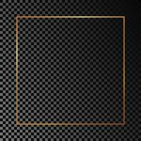 Gold glowing square frame isolated on dark background. Shiny frame with glowing effects. Vector illustration.