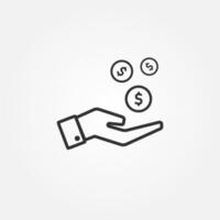 Money and hand line icon. Money, finance and banking concept. Isolated drawing. vector