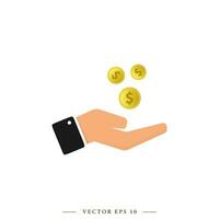 Colorful money and hand vector. Money, finance and banking concept. Isolated drawing. vector