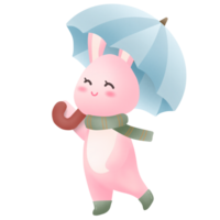 rabbit holding an umbrella in autumn png