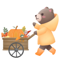 Cute bear pushing a wooden cart png