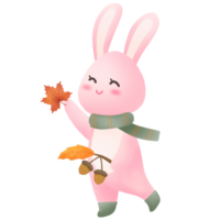 Rabbit playing with autumn leaves png