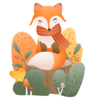 Renard séance sur une arbre souche png