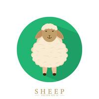 Cute sheep design in cartoon style. Sheep logo in circle. Vector drawing.