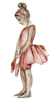 Watercolor ballerina girl in pink dress. png