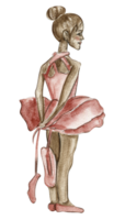 Watercolor ballerina girl in pink dress. png