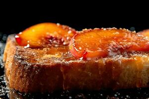 peach toast, macro shot of a fresh breakfast with Dripping Honey, AI Generated photo