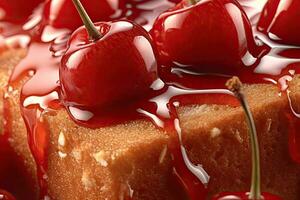 cherry toast, macro shot of a fresh breakfast with Dripping Honey, AI Generated photo