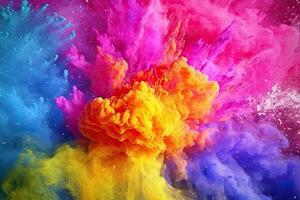 A colorful powder explosion in a black background Generative AI photo