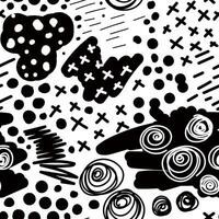 a black and white hand drawn pattern with various shapes and designs vector
