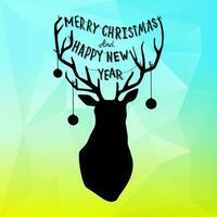 Christmas deer with handlettering vector illustration. New year decorative element.