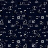 seamless pattern with nautical symbols on a dark background vector