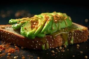 Sliced Avocado toast with sesame seeds on it Generative AI photo