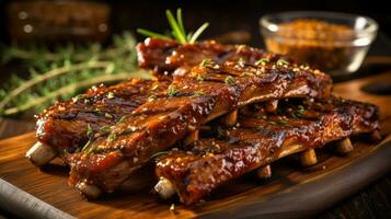 Succulent and tender Lamb ribs marinated in a savory blend of spices, AI Generated photo
