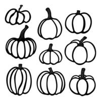 Set of pumpkin silhouettes. Vector illustration, Halloween traditional decorative element. Black pumpkin silhouette sketch.