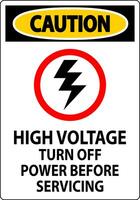 Caution Sign High Voltage - Turn Off Power Before Servicing vector