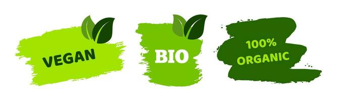 Green natural bio labels vector