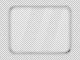 Glass plate in rounded rectangular frame isolated on background. Vector illustration.