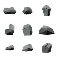 rock set illustration with cracked, cartoon style. stones rocks material, isometric 3d flat style. collection of granite, boulder, cobble vector illustration