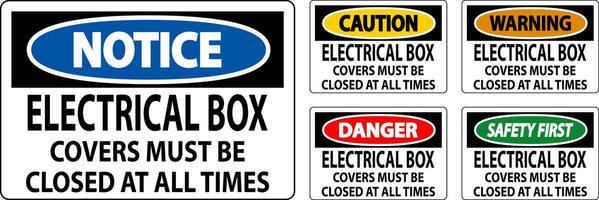 Danger Sign Electrical Box Covers Must Be Closed At All Times vector