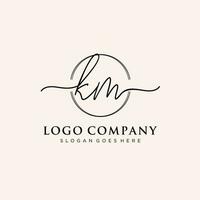 Initial KM feminine logo collections template. handwriting logo of initial signature, wedding, fashion, jewerly, boutique, floral and botanical with creative template for any company or business. vector