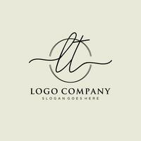 Initial LT feminine logo collections template. handwriting logo of initial signature, wedding, fashion, jewerly, boutique, floral and botanical with creative template for any company or business. vector