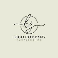 Initial KZ feminine logo collections template. handwriting logo of initial signature, wedding, fashion, jewerly, boutique, floral and botanical with creative template for any company or business. vector