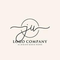 Initial JU feminine logo collections template. handwriting logo of initial signature, wedding, fashion, jewerly, boutique, floral and botanical with creative template for any company or business. vector