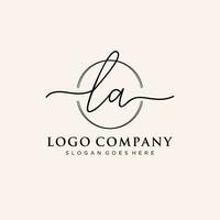 Initial LA feminine logo collections template. handwriting logo of initial signature, wedding, fashion, jewerly, boutique, floral and botanical with creative template for any company or business. vector