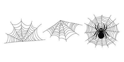 Spider on web. Set of different spiderweb designs. Abstract texture of insect traps. Halloween design element. Isolated graphic template. Vector set.