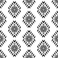 Geometric tribal ornament design with seamless repeat pattern. Aztec and Navajo ethnic style. Black and white color. Design for textile, fabric, curtain, rug, shirt, frame. vector
