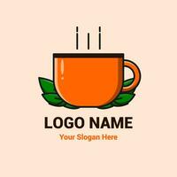 té hoja y taza logo diseño concepto vector