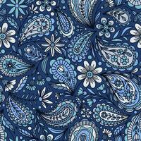 BLUE VECTOR SEAMLESS BACKGROUND WITH MULTICOLORED FLORAL PAISLEY ORNAMENT