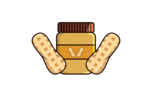 Peanut Butter Jar with Peanuts illustration. Food object icon concept. Peanut butter jars with labels. Peanut butter packaging design concept. png