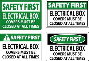 Safety First Sign Electrical Box Covers Must Be Closed At All Times vector