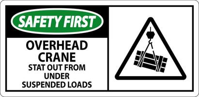 Safety First Sign, Overhead Crane Suspended Loads vector