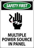 Safety First Sign Multiple Power Source In Panel vector