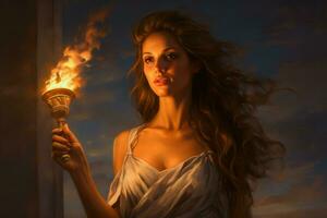 Greek goddess with torch. Generate Ai photo