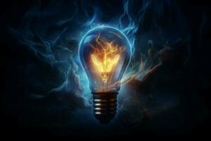 Energy dark bulb background. Generate AI photo