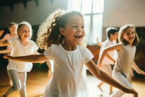 Group of happy children dancing. Generate Ai photo