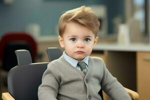 Cute little boy therapist office. Generate Ai photo