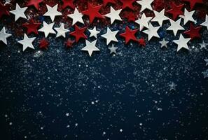 Dark blue red stars christmas background. Generate Ai photo