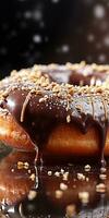 Chocolate dripping donut appetizing mouth watering delicious, AI Generated photo