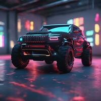 superdeportivo coche cyberpunk ciudad con neón luces, ai generativo foto