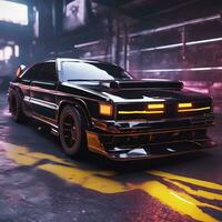 Supersport car cyberpunk city with neon lights, Ai Generative photo