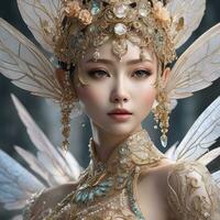 Realistic beautiful fairy young girl portrait, Ai Generative photo