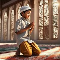 muslim praying in mosque, ramdan, islamic background, Ai Generative photo