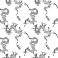 Dragons seamless pattern repeating background east ornament. Hand drawn animals vector illustration, decorative asian element for print, textile,wrapping, poster, template, card, packaging, design