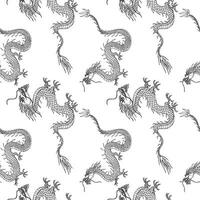 Dragons seamless pattern repeating background east ornament. Hand drawn animals vector illustration, decorative asian element for print, textile,wrapping, poster, template, card, packaging, design